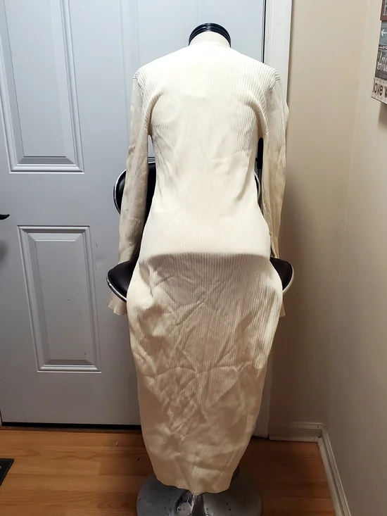 a new day Cream Ribbed Button-Front V-Neck Maxi Dress - Picture 3 of 5